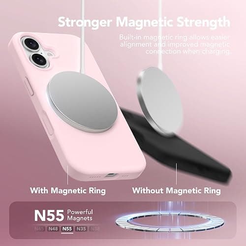GONEZ Magnetic for iPhone 16 Case, Compatible with MagSafe, [Screen Protector + Camera Lens Protector], Liquid Silicone Shockproof Protective Phone Case for iPhone 16 6.1", Chalk Pink thumbnail 3