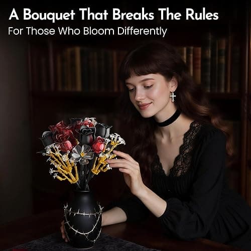 SOOLIO Rose Flower Bouquet Building Set for Adults, Valentines Creative Gift for Women Teen Girlfriend Anniversary, Artificial Floral Botanicals Collection Gothic Decor for Home or Office (414 PCS) thumbnail 3