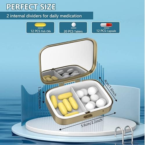 Pill Case Pill Box with Mirror Retro 2 Compartment Small Pill Case for Purse or Pocket Bronze Rectangular Pill Box or Vitamins, Fish Oil, Supplements, Pill Containe Travel Gifts（Retro Pink Floral） thumbnail 3