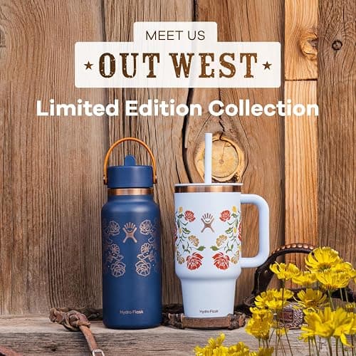 Hydro Flask Water Bottle - Insulated Stainless Steel - Wide Mouth Flex Straw Lid, Non Spill, Leakproof and Refillable in 32 Oz Western Light Blue thumbnail 2