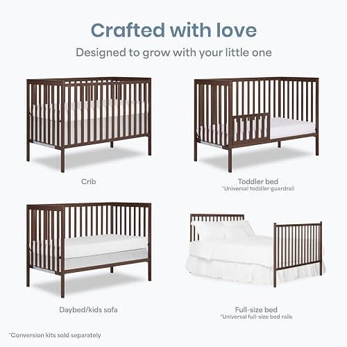 Dream On Me Synergy 5-in-1 Convertible Full Size Baby Crib, Smokey Oak | Converts to Toddler, Day & Full Size Bed, GREENGUARD Gold & BSA Verified, Straight Slat Rail, 3 Mattress Heights, 50 Lb Limit thumbnail 4