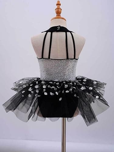 inlzdz Girls Kids Sequins Straps Back Tuxedo Leotard Tutu Dress Ballet Jazz Latin Modern Dance Performance Circus Costume thumbnail 4
