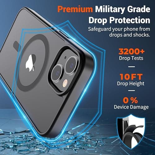 SUPFINE Magnetic for iPhone 14 Case & iPhone 13 Case (Compatible with MagSafe)(Military Grade Drop Protection) Translucent Matte Shockproof Phone Cover,Black thumbnail 3