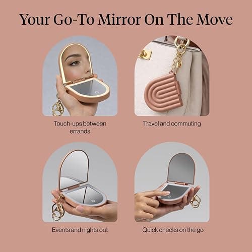 Kitsch Compact Mirror Keychain – Travel Makeup Mirror with Lights, Small Lighted Dual-Magnification Pocket Mirrors, USB-Rechargeable, Ideal for Your Touch-Ups While On Travel – Terracotta thumbnail 7