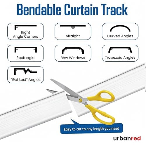 UrbanRed Flexible Bendable Ceiling Curtain Track, 16.4 ft (5 m), Mount for Rail with Curtain Tracks System, Room Divider, Curtains Rod, RV Ceiling Track for Curtains, White thumbnail 5