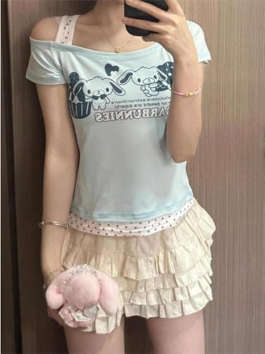 Cutecore Harajuku Y2k Baby Tee Cute Kawaii Emo Grunge Shirt Women Vintage Graphic Tees Short Sleeve Alt Tops 2000s thumbnail 2