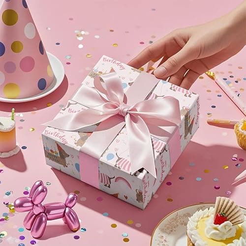 RUSPEPA Dog Birthday Wrapping Paper Roll for Girls, Mini Roll, Pink Dachshund with Cake, Balloon and Happy Birthday Text Design Gift Wrap for Kids, Pet Lovers, Puppy Party, 17 Inches x 16.4 Feet thumbnail 3