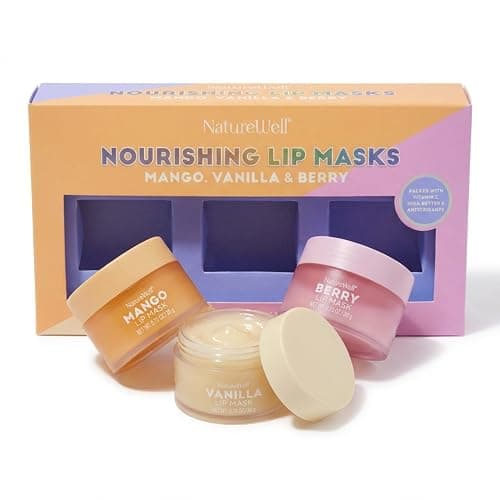 NATURE WELL Hydrating Lip Masks Variety Pack, Includes Mango, Vanilla & Berry Scents, High-Shine, Non-Greasy, Conditioning & Softening, 0.70 Ounce (Pack of 3) - Image 1