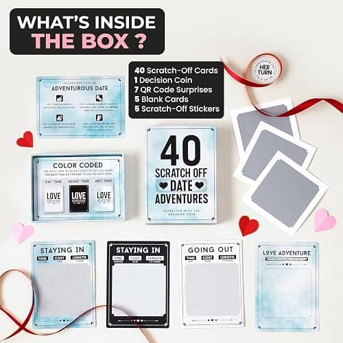 40 Scratch Off Date Night Adventure Cards – Fun, Exciting & Romantic Couples Game – Ideal Gifts For Anniversary, Bridal Shower Gift – Perfect For Couples, Boyfriend, Girlfriend, Women & Men, Him - Her - Blue thumbnail 4