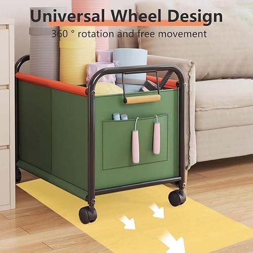 Children's toy Organizer With Wheels for Bedrooms, toy Rooms, Playrooms can hold toys, Books, Clothes, Snacks with 360° Steering Wheels Metal and Oxford Cloth toy Boxes（Green Medium size） thumbnail 4