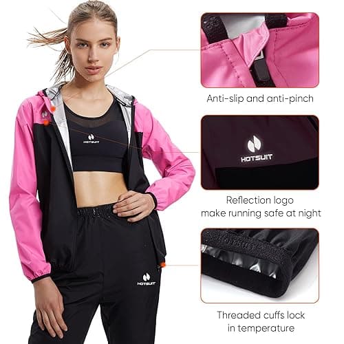HOTSUIT Sauna Suit for Women Sweat Suits Gym Workout Exercise Sauna Jacket Pant Full Body - Pink Jacket & Pants - Medium thumbnail 2