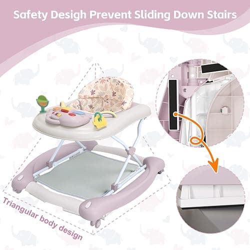 Foldable Baby 5-in-1 Activity Walker - Rocker, Activity Center, Bouncer, Seat Walker, Push Walker - Adjustable Speed Rear Wheels and Height Toys Ages 6-18 Months… (Purple) thumbnail 7