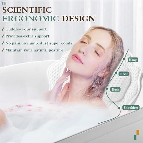 Ruvince - Oreiller de Bain Ergonomique de Luxe avec Soutien de la tête, du Cou, des épaules et du Dos - 4D - pour Baignoire - avec 6 ventouses puissantes, s'adapte à Toutes Les baignoires, spas thumbnail 3