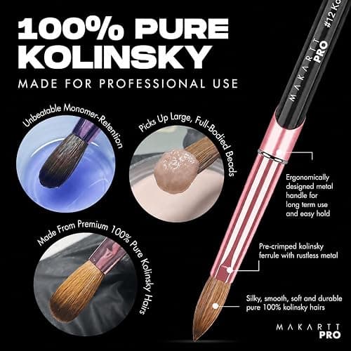 MakarttPro Kolinsky Acrylic Nail Brush Size 10 – 100% Pure Kolinsky Hair Nail Brush for Acrylic Application, Professional Nail Brush for Smooth Bead Control, Anti-Clogging, Acetone Resistant Handle thumbnail 5