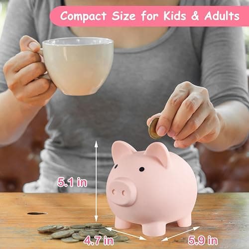 PJDRLLC Piggy Bank, Unbreakable Plastic Money Bank, Coin Bank for Girls and Boys, Medium Size Piggy Banks, Practical Gifts for Birthday, Easter, Christmas (Flesh-Colour) thumbnail 4
