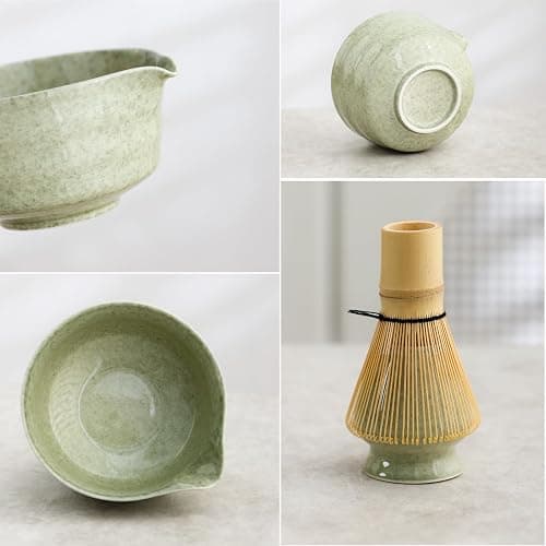 Ochcahser Matcha Set, Japanese Tea Set Includes Matcha Bowl with Spout, Matcha Whisk Holder, Bamboo Matcha Whisk and Bamboo Scoop, 17 oz Mottled Green Glaze Ceramic Matcha Kit for Tea Lovers thumbnail 6