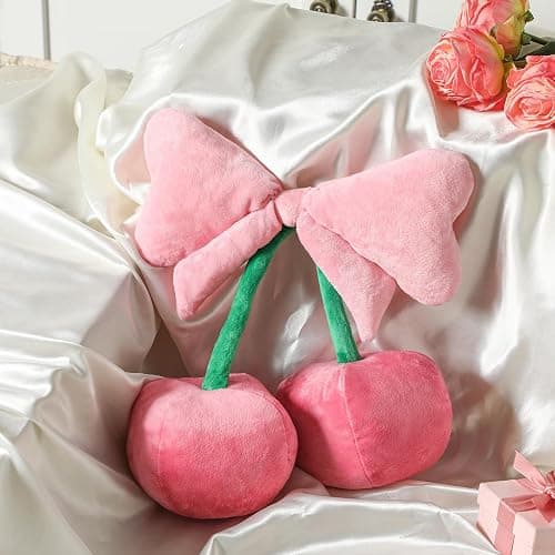 Beeveer Bow Pillow Cherry Throw Pillow Aesthetic Cute Coquette Room Decor Funny Preppy Cherry Cushions for Bedroom Living Room Sofa Bed Chair Decoration (Pink,Small) thumbnail 3