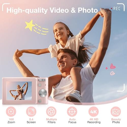 Hlieeosfcn Digital Camera, 1080P FHD 50MP Kids Digital Camera with 32G TF Card, Auto Focus Point timed shooting feature Rechargeable Compact Camera with 16X Digital Zoom Camera thumbnail 2