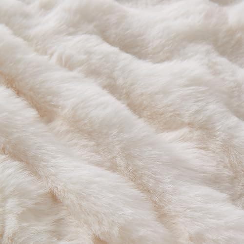 Lotus Karen Faux Fur Blanket - Cream White Twin Size, Big Bubble Rabbit Fluff, 60x80 Inches thumbnail 5
