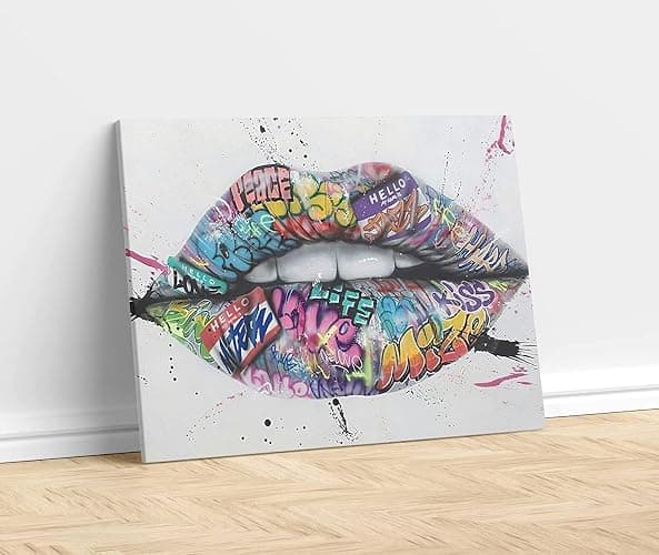 MGSBCXN Lips Graffiti Canvas Wall Art Poster Prints Colorful Picture Artwork Sexy Lips Wall Decor for Bedroom Living Room Office Decoration - 12x18 Inch thumbnail 2