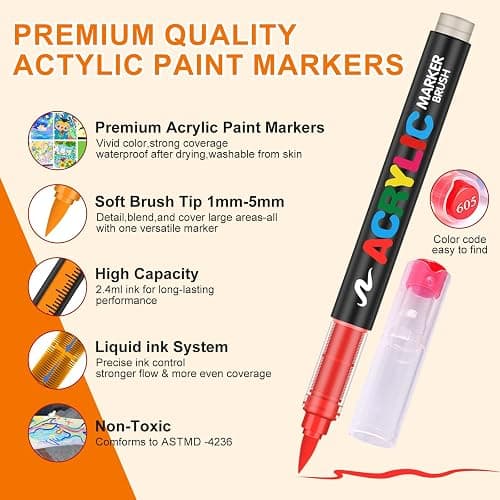 240 Colors Acrylic Paint Markers, Acrylic Paint Pens with Direct-Liquid Ink Control System.1-5mm Soft Brush Tip Paint Pens & Paint Markers for Rock, Wood, Canvas, Glass, Fabric, Metal, Plastic, Paper thumbnail 2