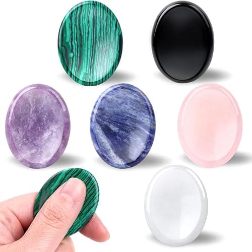 GolbalJew 6PCS Thumb Worry Stone for Anxiety Healing Crystals Sets, Hand Carved Crystals and Healing Stones, Meditation Crystal Reiki Natural Relax Palm Stone for Anxiety Therapy Relief - Image 1
