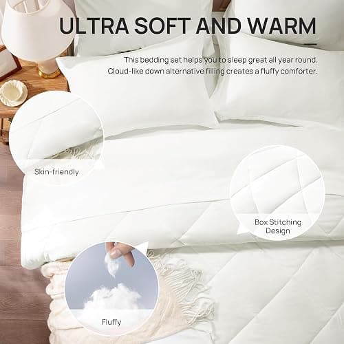 Love's cabin Full Comforter Set Ivory, 7 Pieces Full Bed in a Bag, All Season Bedding Sets with 1 Comforter, 1 Flat Sheet, 1 Fitted Sheet, 2 Pillowcase and 2 Pillow Sham thumbnail 4