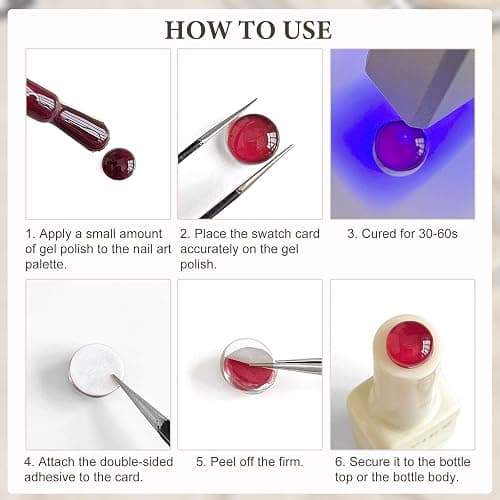 SUTOKAKA 240Pcs Solid Cat Shape Nail Polish Swatches Display Cards Crystal Clear Glassy Nail Color Swatch Dots Chart Tips for Nail Salon Training Practicing Beginners Professionals thumbnail 4
