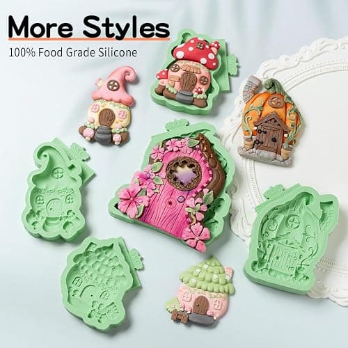 KALAIEN Fairy Garden Silicone Mold, Fairy Gnome Silicone Mold House Polymer Clay Molds for Crafts Air Dry Cake Decorating Candy Chocolate 1 Pcs(Hat House) thumbnail 6