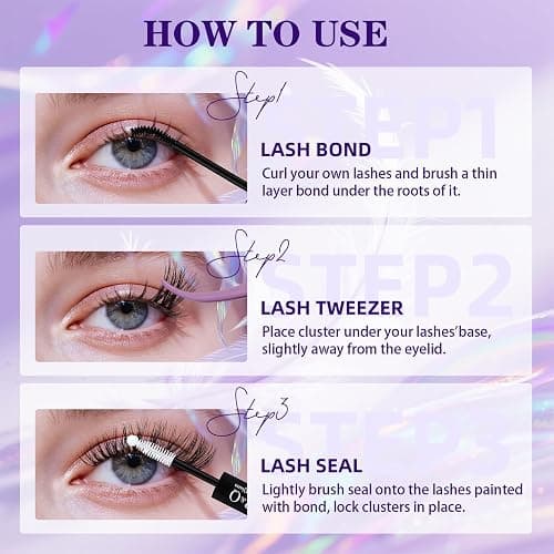 B&Q Lash Clusters Kit Wispy Fluffy - Feath5D 02 Eyelash Clusters Kit with Glue & Tools, Feathered Lightweight Lash Kit, 8-18mm C Curl Waterproof False Lashes thumbnail 7