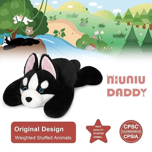 Niuniu Daddy 20" | 3.3 Pound Weighted Husky Stuffed Animals for Adults Kids, Weighted Stuffed Husky Dog Plush for Toddler, Fluffy Plushy Toy Body Pillow with Soft Fur for Present Christmas Birthday thumbnail 8