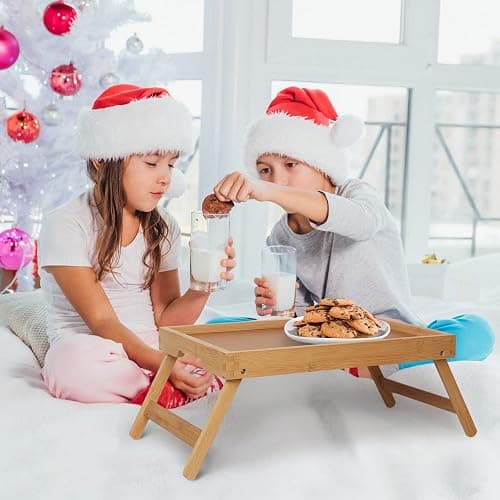 Artmeer Bed Tray Table with Folding Legs,Bamboo Breakfast in Bed for TV Table, Laptop Computer Tray,Eating,Snack Tray(Bamboo) thumbnail 2