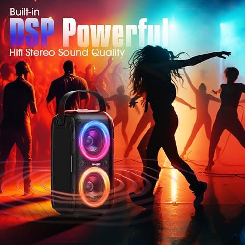 W-KING 180W Peak Party Loud Bluetooth Speaker Portable Wireless Outdoor Boom Box/4 Drivers with 2*Subwoofer/HD Huge 105dB Pulse Natural Deep Bass Tube, 80W IPX5 Big Large Speaker/24H/EQ/U-Disk/TF/AUX thumbnail 7