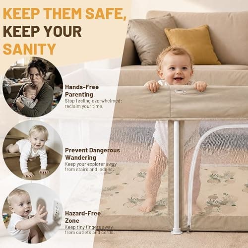 Foldable Baby Playpen with 4 Handle Rings, 30 Ocean Balls, Net Basket and Mat, 50"x50" Portable Collapsible Play Yard for Indoor and Outdoor Use thumbnail 5