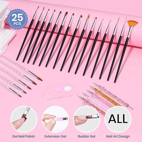 Beetles Nail Art Brushes 25pcs - Confetti Pens Daul Ended Dotting Tools & 5pcs Nail Art Liner Brushes Set Painting thumbnail 3