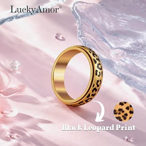 Black Leopard Print Fidget Ring - Spinner Rings for Women | Discreet Anxiety Relief Jewelry with Cheetah Print Design for Work, Office & Daily Wear‌, Ideal Gift for Adults thumbnail 6