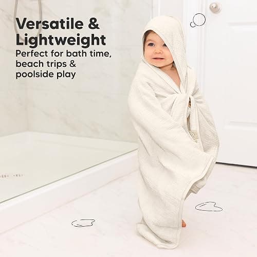 KeaBabies Muslin Hooded Baby Towels for Newborn Girls, Boys - 2-Pack, 30x30 Organic Cotton Baby Bath Towels Hooded, Soft Absorbent, Toddlers, Kids, Infant, Newborn Bath Essentials (Graphite, Petite) thumbnail 5
