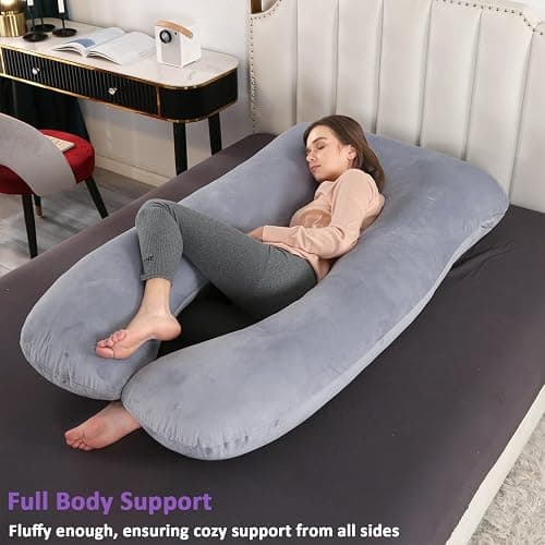 VASSVIO Pregnancy Pillow, U Shaped Maternity Pillow for Sleeping, Machine Washable Maternity & Body Pillows Full Body Support for Back, Legs, Belly, Hips for Pregnant Women 145x70cm (Grey) thumbnail 3