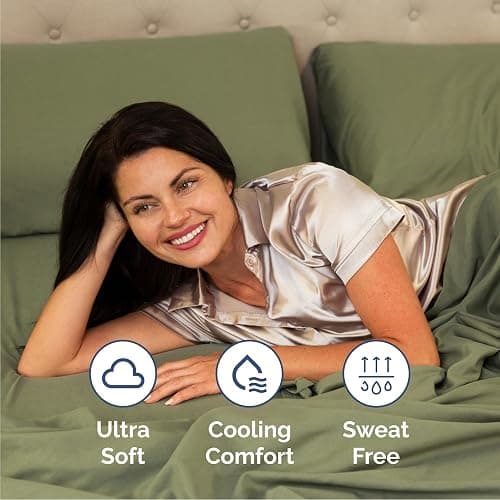 Queen Size 4 Piece Sheet Set - Breathable & Cooling Sheets - Sage Green | Hotel Luxury Bed Sheets for Women & Men, Deep Pockets, Easy-Fit, Extra Soft and Wrinkle Free Sheets, Oeko-Tex Bed Sheet Set thumbnail 4