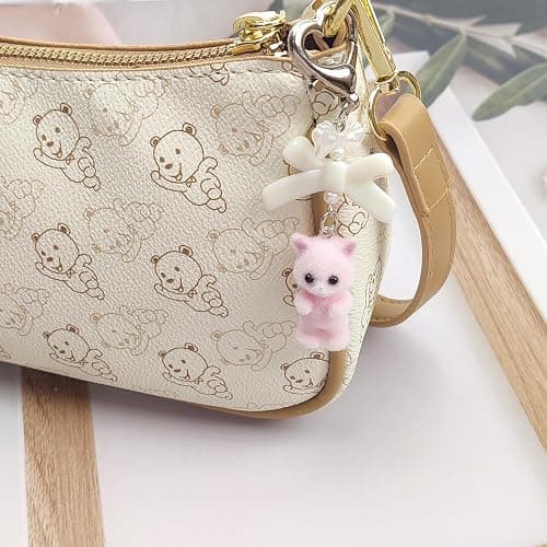 Nalefow Cute Pink Keychain,Fuzzy Cat Keychain Aesthetic Y2K KeychainStylish KeychainsAccessories thumbnail 7
