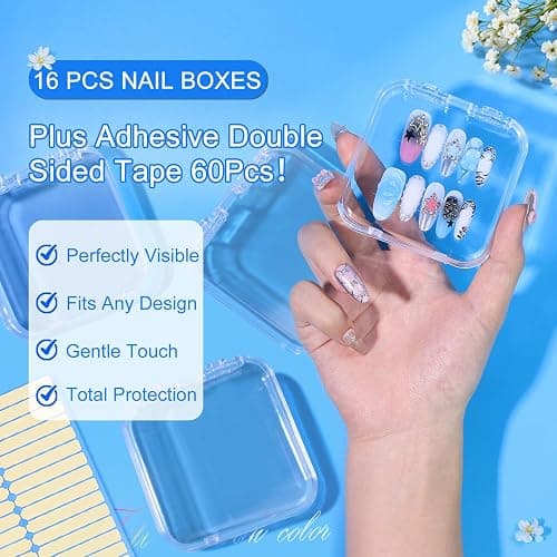 Raisetip 16 Pcs Acrylic Press on Nail Storage Box with Adhesive Double Sided Tape, Press on Nails Packaging Fake Nail Storages Case for Fake Nail Storage Nail Display Nail Salon thumbnail 2