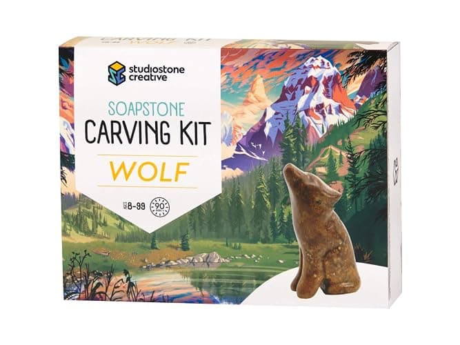 STUDIOSTONE CREATIVE DIY Arts & Crafts Carving Kit Kids Adults Wolf Sculpture Soapstone - Image 1