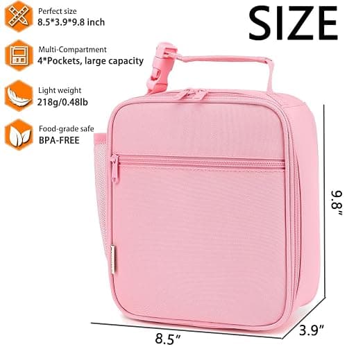 GYEUKHAM Lunch Box for Kids Boys Girls Men Women, Insulated Small Soft Cooler Lunch Bag Kit for School Work Picnic Travel - Reusable Portable lunchbox, Pink thumbnail 3