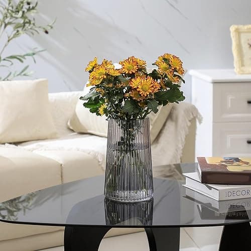 MARTAGE Black Glass Vase for Flower, Flower Vase for Bouquet, Modern Glass Vases, Ribbed Vases for Living Room, Bedroom, Dining Table, Office, Wedding, Centerpieces, 8 Inches thumbnail 2