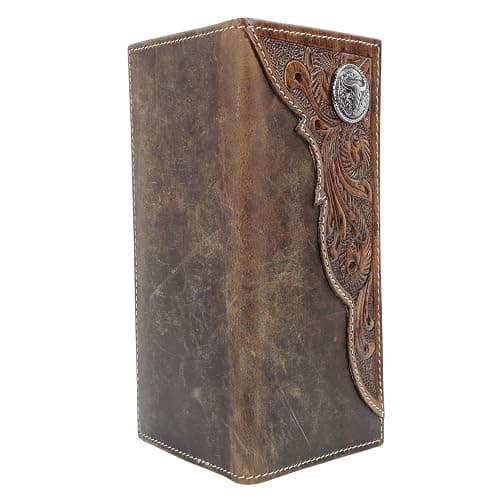 American Bison Tooled Side Rodeo Wallet with Conchos – Oil Pull Up – Durable, Stylish & RFID Protected (Long Horn, Brown) thumbnail 5