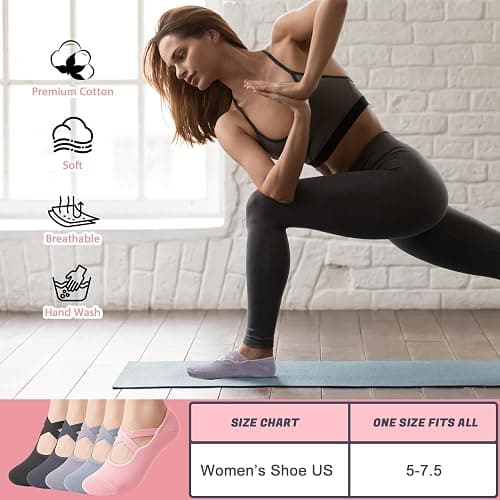 Guiqulai 5 Pairs Pilates Grippy Socks for Women, Non Slip Breathable Yoga Socks for Barre, Dance, Workout thumbnail 2