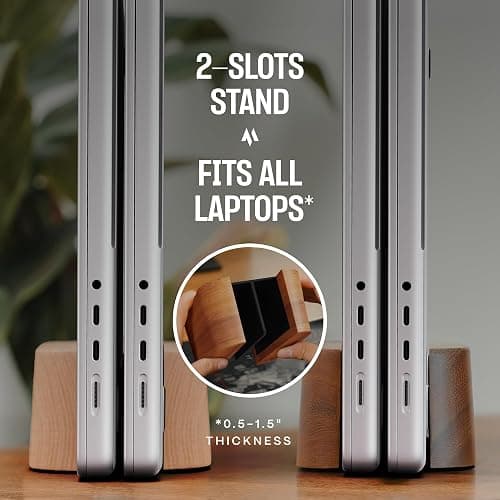 COREMINDED Adjustable Dual Vertical Laptop Stand for Desk, Wooden Laptop Holder, MacBook Pro Stand, Wood Mac Air Dock thumbnail 2