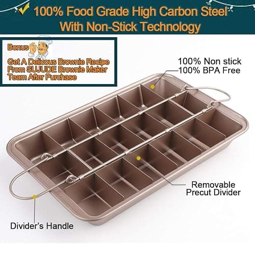 SUJUDE Non Stick Brownie Pan with Dividers, High Carbon Steel Baking Pan, Makes 18 Pre-cut Brownies All at Once - 10.3 X 6.4 X 1.6 Inches （Inside Dimension） thumbnail 3