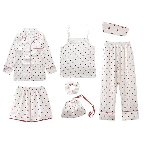 Jamron Mädchen 7PCS Satin Pyjama Set Frühling Sommer Herbst Tops & Kurze Hose Nachtwäsche - Image 1