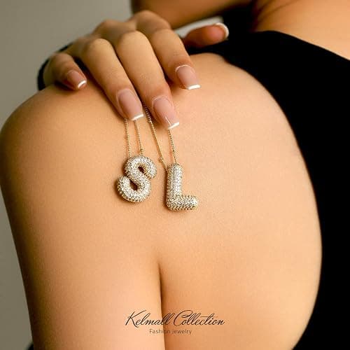 KELMALL Cubic Zirconia Bubble Initial Letter Necklace for Women - Elegant Gold Plated A-Z Alphabet Name Pendant Necklace with Rhinestone - Personalized Gift thumbnail 3